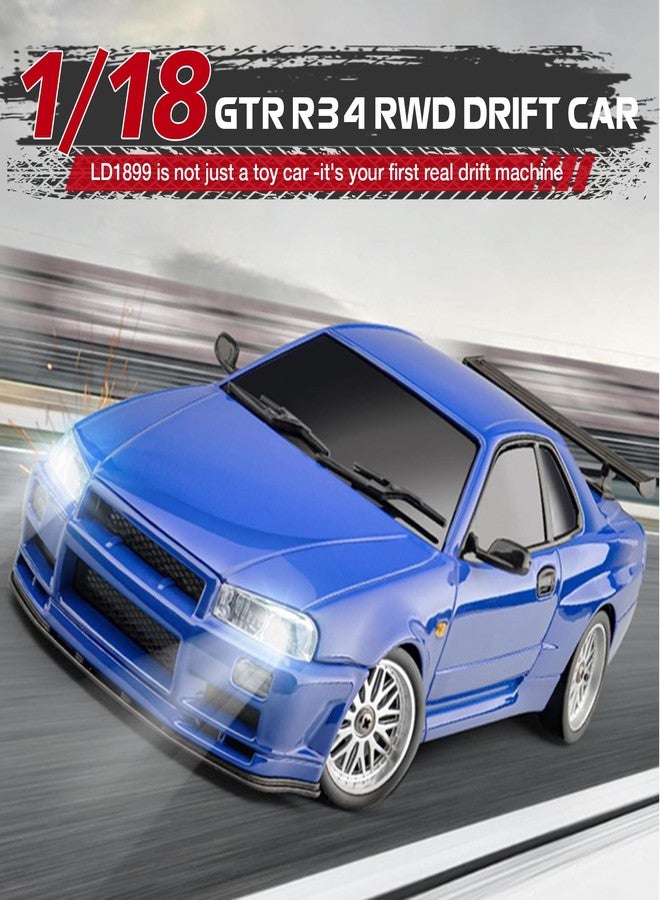 أريس سيارة سباق ARRIS LD1899 1/18 RC Drift Car GTR R34 2.4GHz RWD مع جيروسكوب، هيكل من سبيكة معدنية، لون أزرق - Image 4
